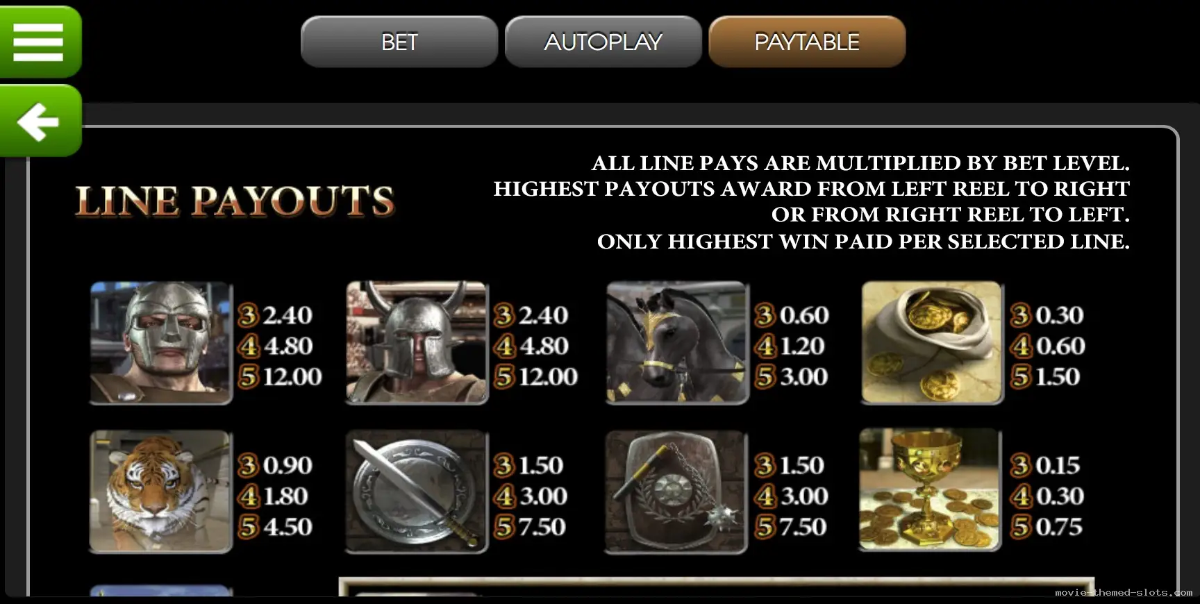 BetSoft's Gladiator Slot Screenshot 1
